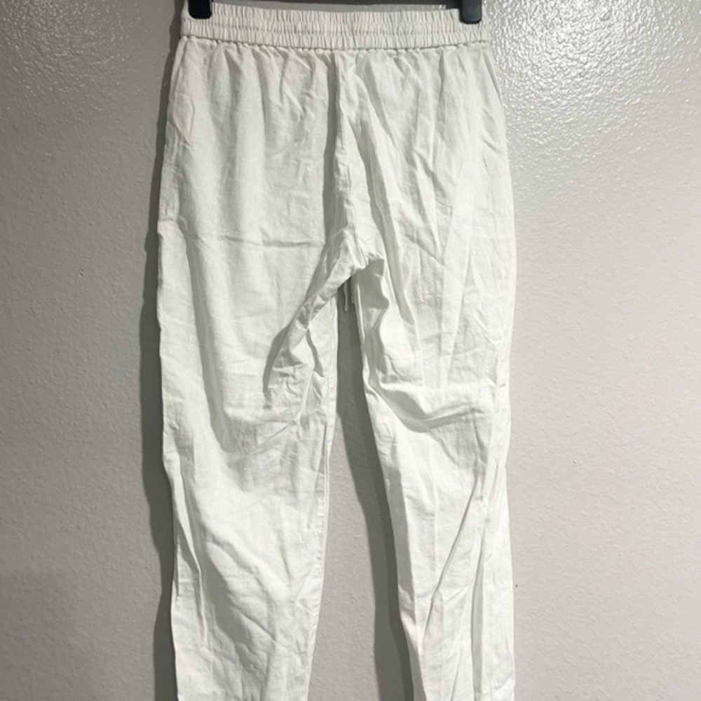 J.Crew White Linen Cotton Seaside Pant Elastic Waist Drawstring AW839 Sz 0 - Picture 2 of 5